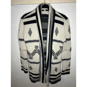 BB Dakota Womens Open Front Cardigan‎ XS Geometric Patterned Black Cream Knit